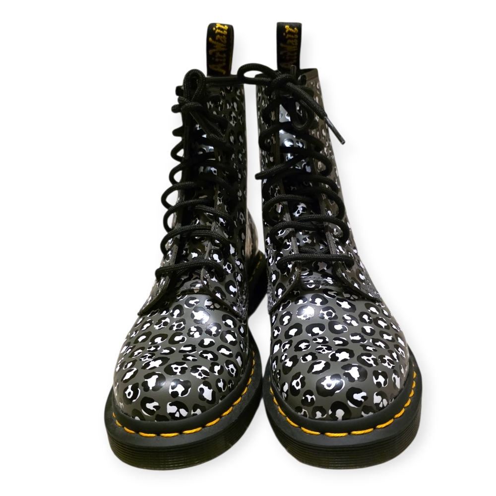 Dr. Martens 1460 Gun Metal Loud Leopard Print Smooth Leather Combat Boots